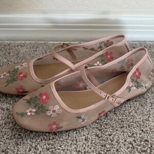 Wild Fable Pink Floral Mesh Mary Jane Flats